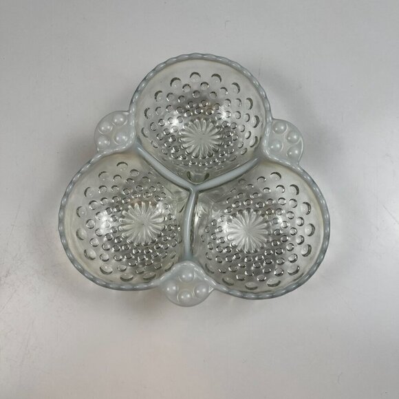 Vtg Fenton hobnail opalescent glass candy trinket dish, vase, parfum bottle set - Picture 11 of 16